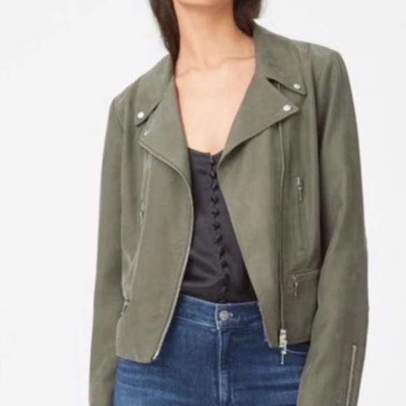 Club Monaco Army Olive Green Moto Jacket Collared Size S - Picture 2 of 3